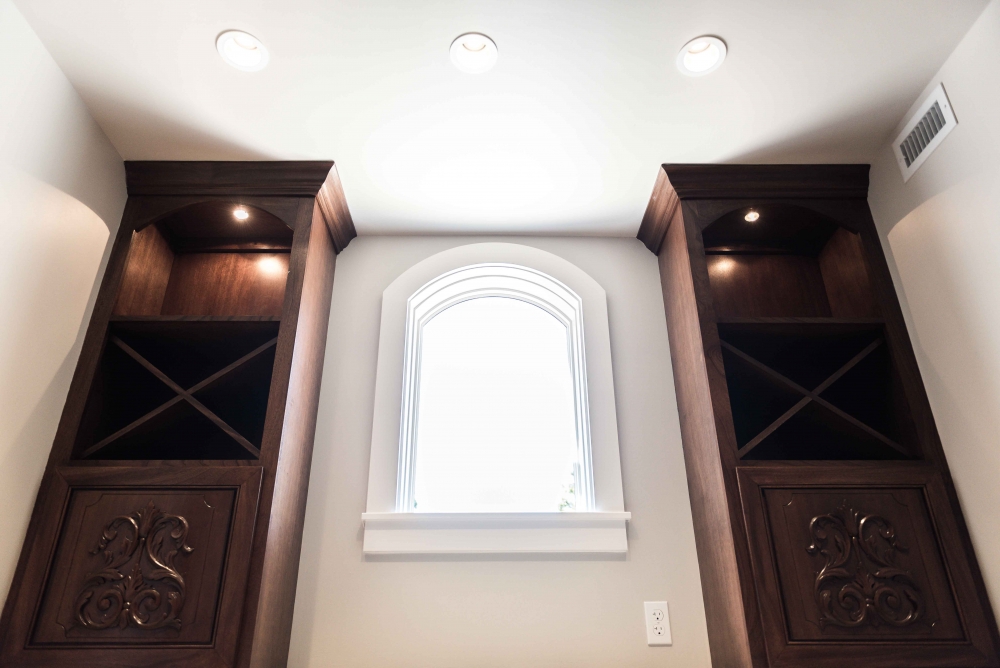custom woodwork and rounded window
