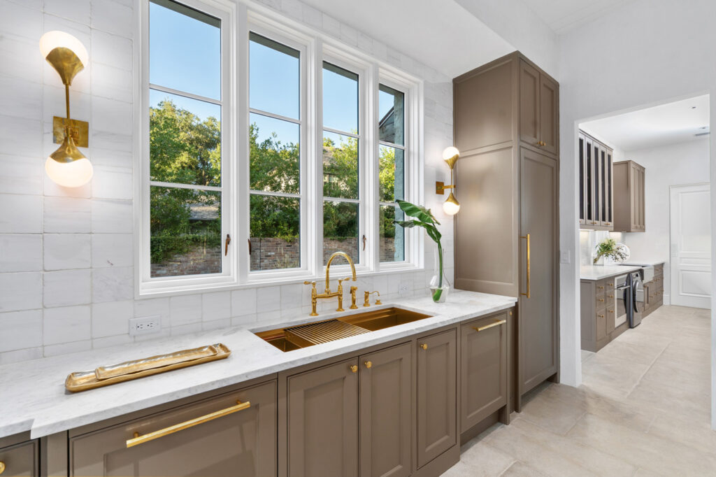 Private-Estate-Kitchen, Private Estate Kitchen with a gold finished "Galley" sink and marble tile