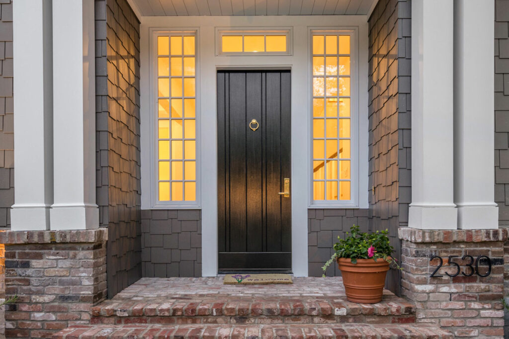 River Oaks custom brick and shingle entrance